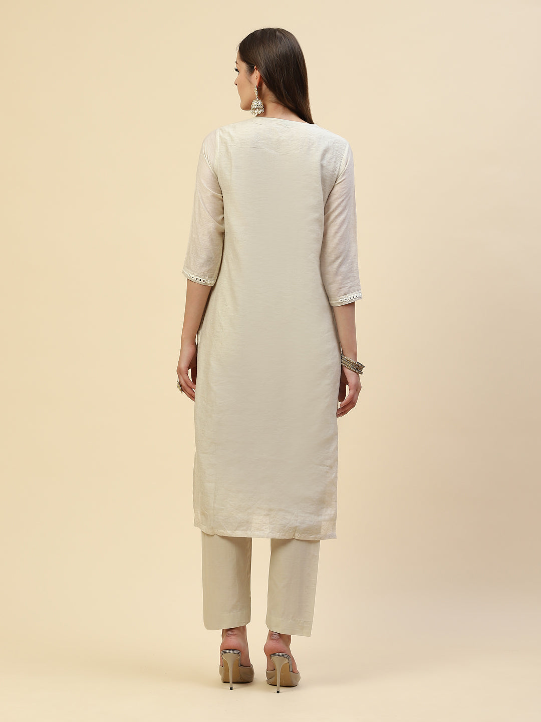 Embroidered Chanderi Kurta With Pants