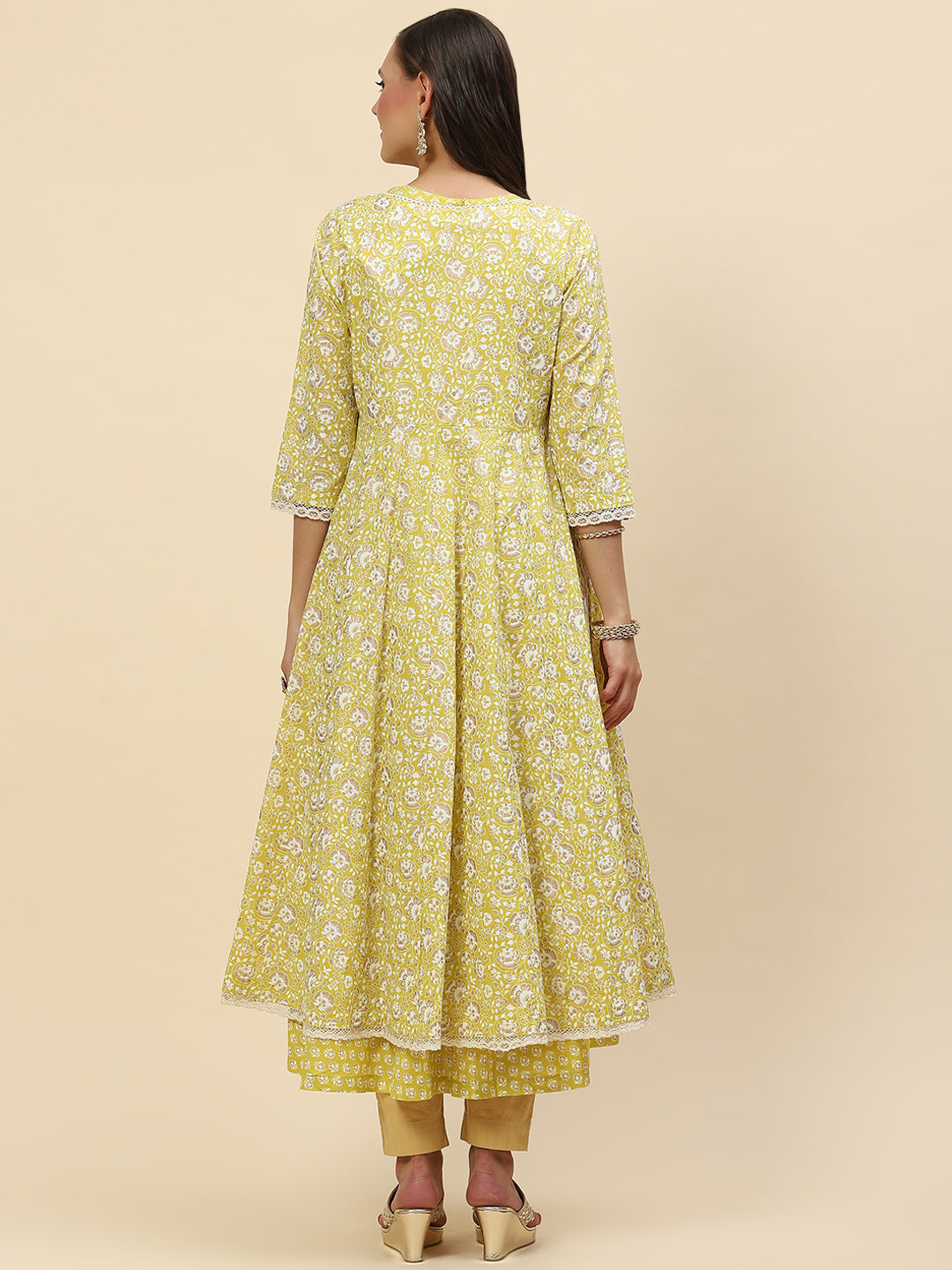 Floral Printed Cotton Anarkali Kurta With Jacket