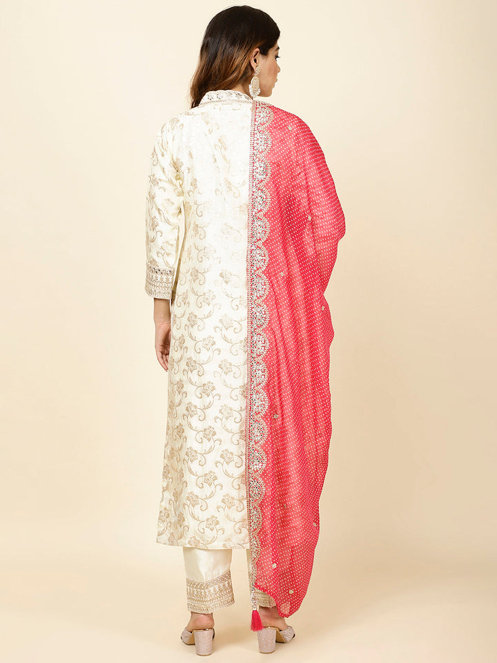Zari Jaal Embroidered Banarsi Kurta With Pants &amp; Dupatta