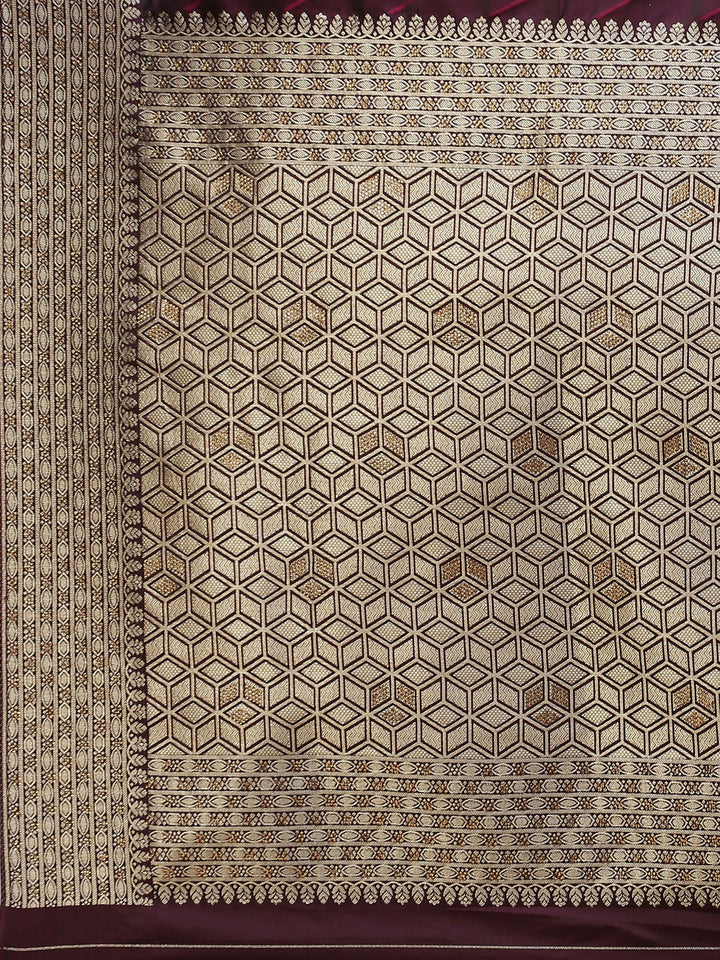 Stripes Stone Jaal Banarasi Woven Saree