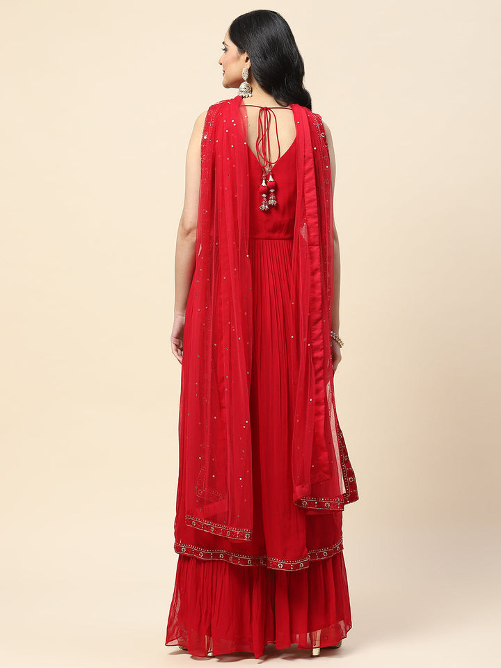 Resham Booti Embroidered Georgette Kurta With Palazzo &amp; Dupatta