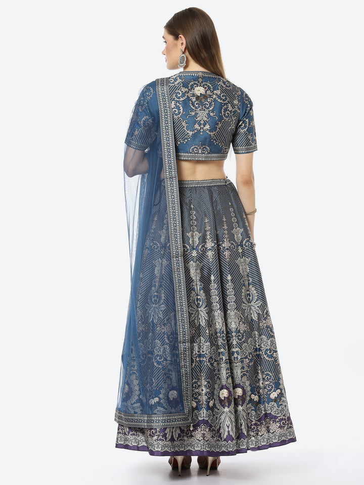 Digital Floral Printed Art Tussar Choli With Lehenga &amp; Net Dupatta