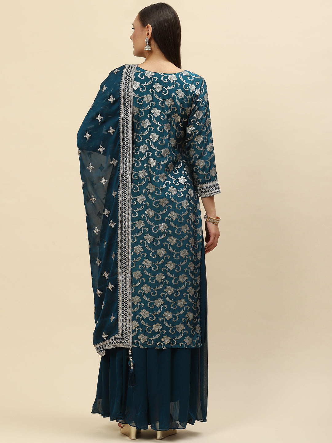 Zari Jaal Handloom Kurta With Palazzo &amp; Dupatta