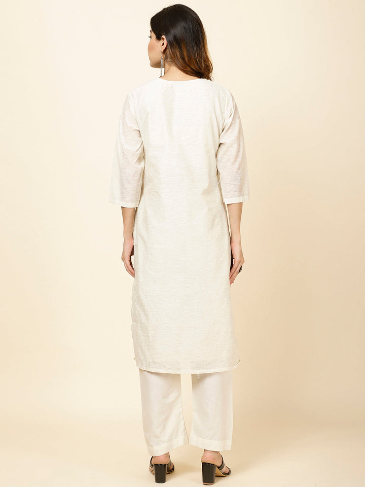 Embroidered Chanderi Kurta With Pants