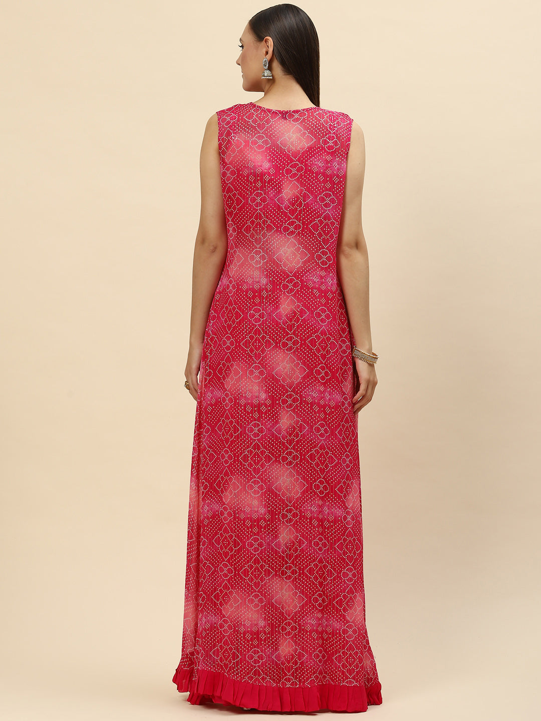 Bandhani Printed Georgette Crop Top With Palazzo &amp; Jacket