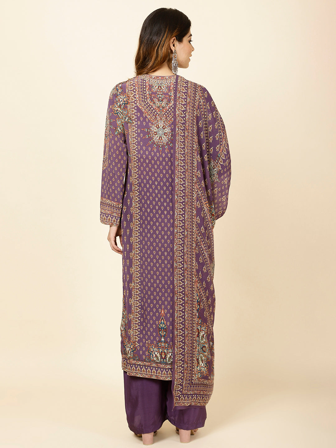 Digitally Printed Crepe Kurta With Palazzo &amp; Dupatta
