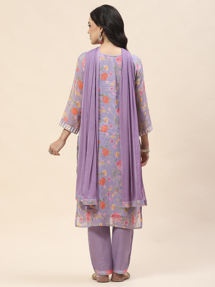 Printed Cotton Kurta With Pants &amp; Dupatta