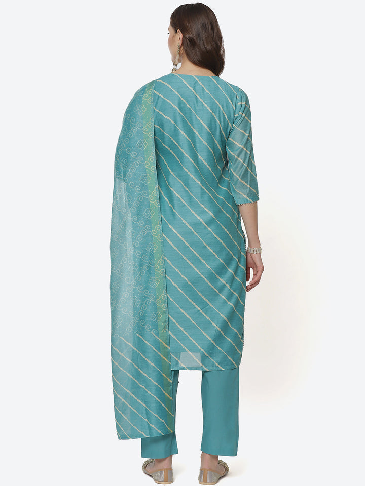Embroidered Cotton Salwar Kameez Stitched Suit With Chanderi Dupatta