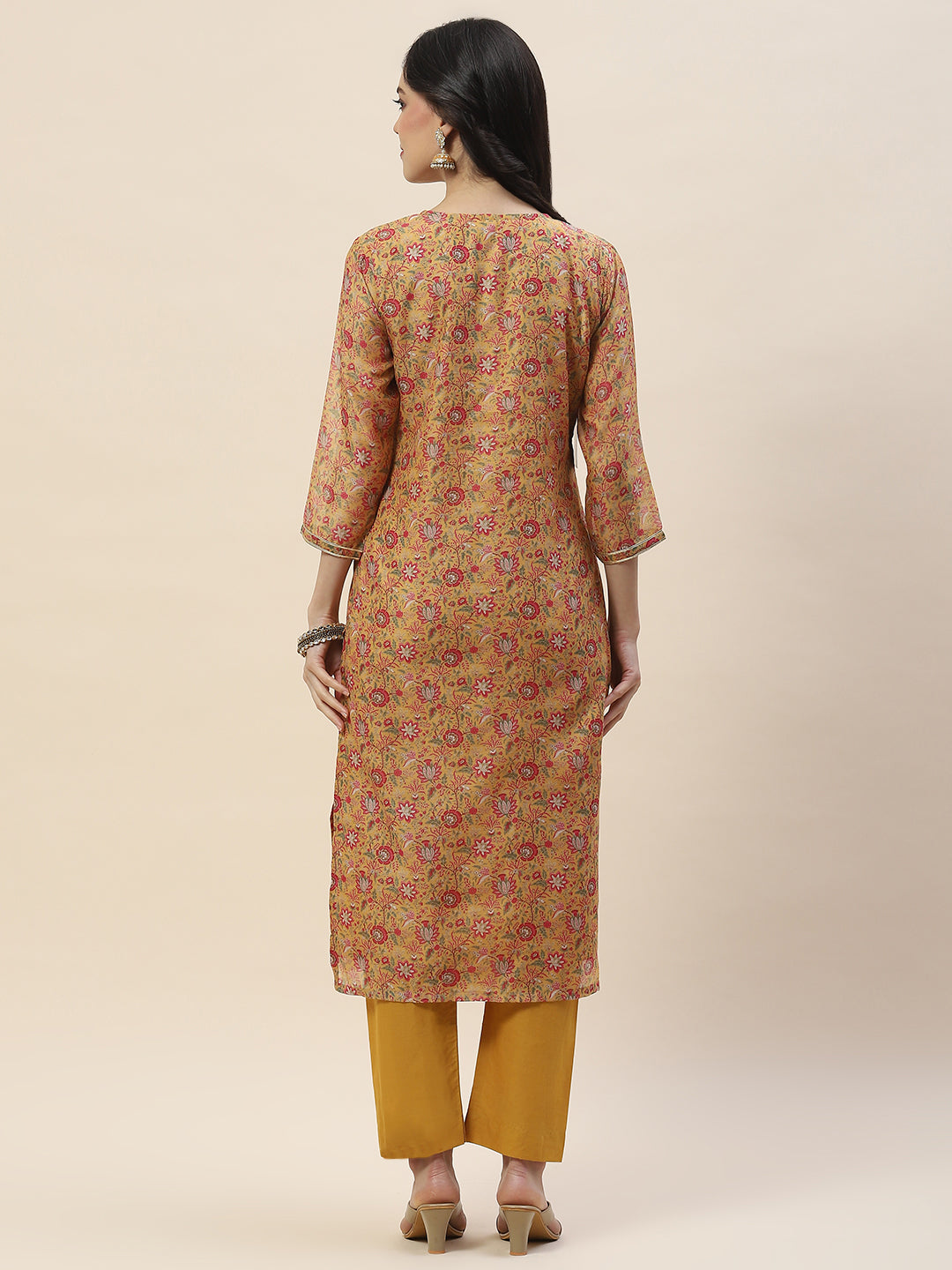 Printed Chanderi Kurta With Pants