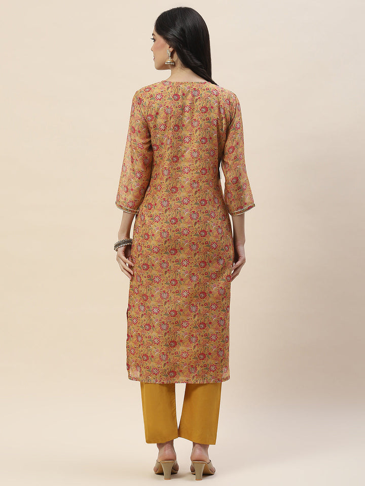 Printed Chanderi Kurta With Pants