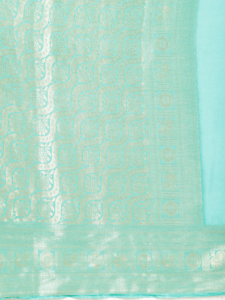 Zari Border Booti Plain Crepe Saree