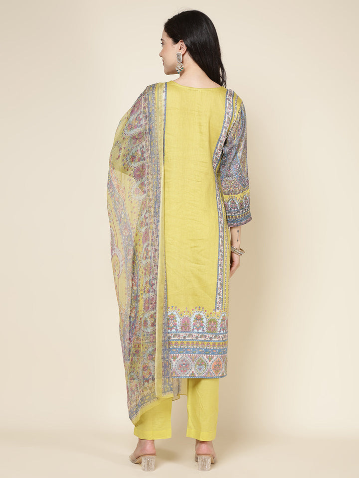 Printed Cotton Blend Kurta With Pants &amp; Dupatta