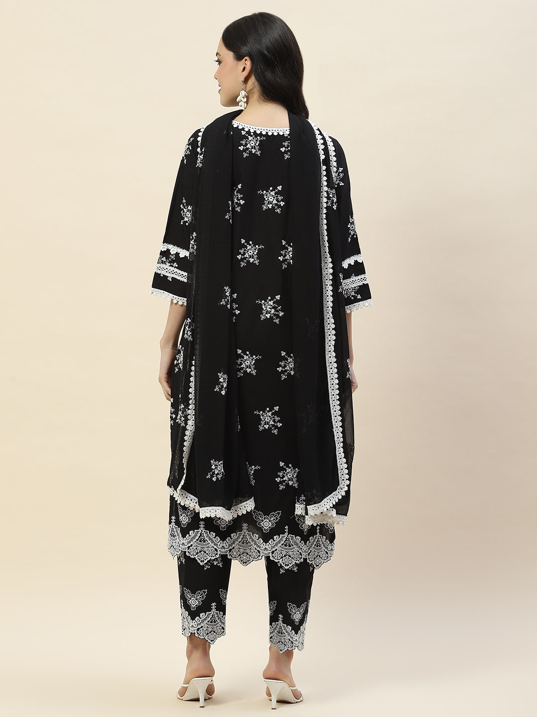 Embroidered Cotton Suit Set With Dupatta