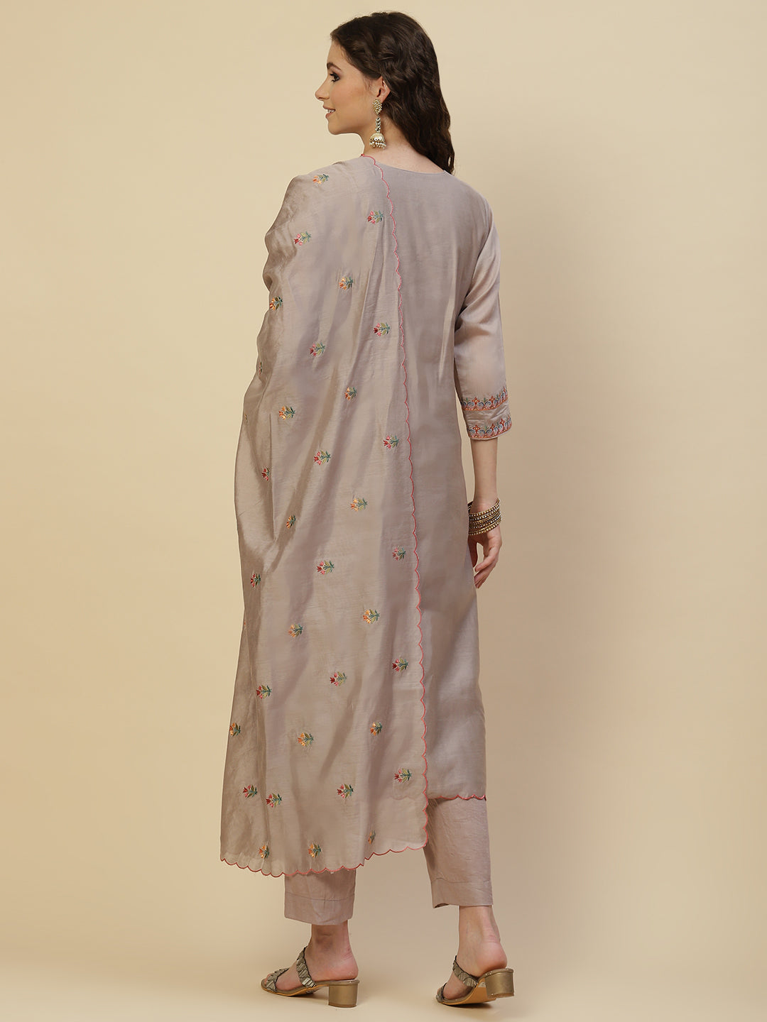 Floral Resham Booti Cotton Kurta With Pants &amp; Dupatta