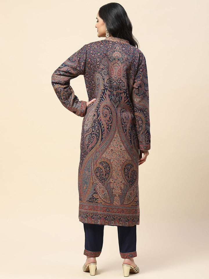 Resham Jaal Woven Pashmina Kurta With Pants &amp; Jacket