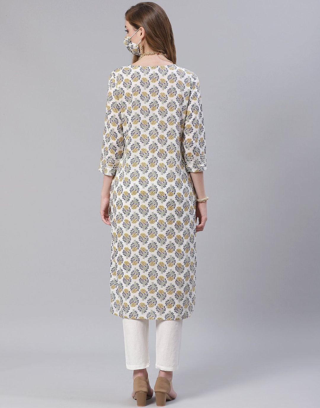 Cream Cotton Salwar Kameez Stitched Suit