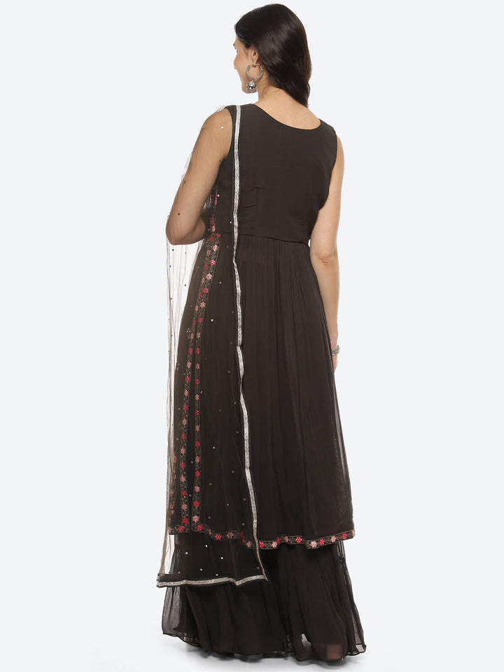 Resham Mirror Booti Georgette Kurta With Churidar &amp; Net Dupatta