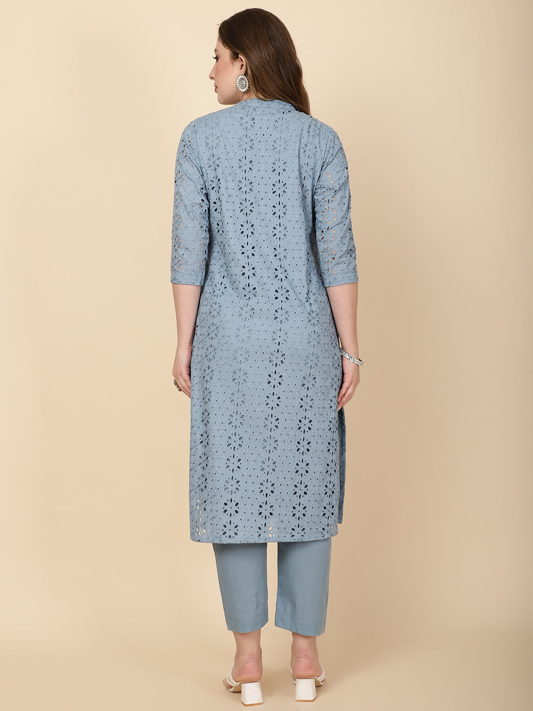 Schiffli Embroidery Cotton kurta With Pants