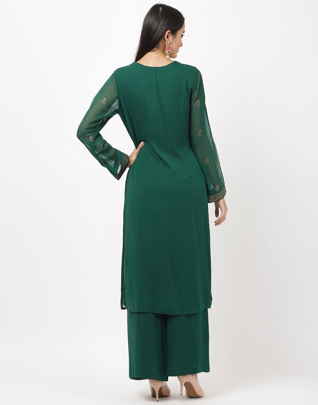 MBZ Meena Bazaar-Wine Georgette Kurti with Palazzo