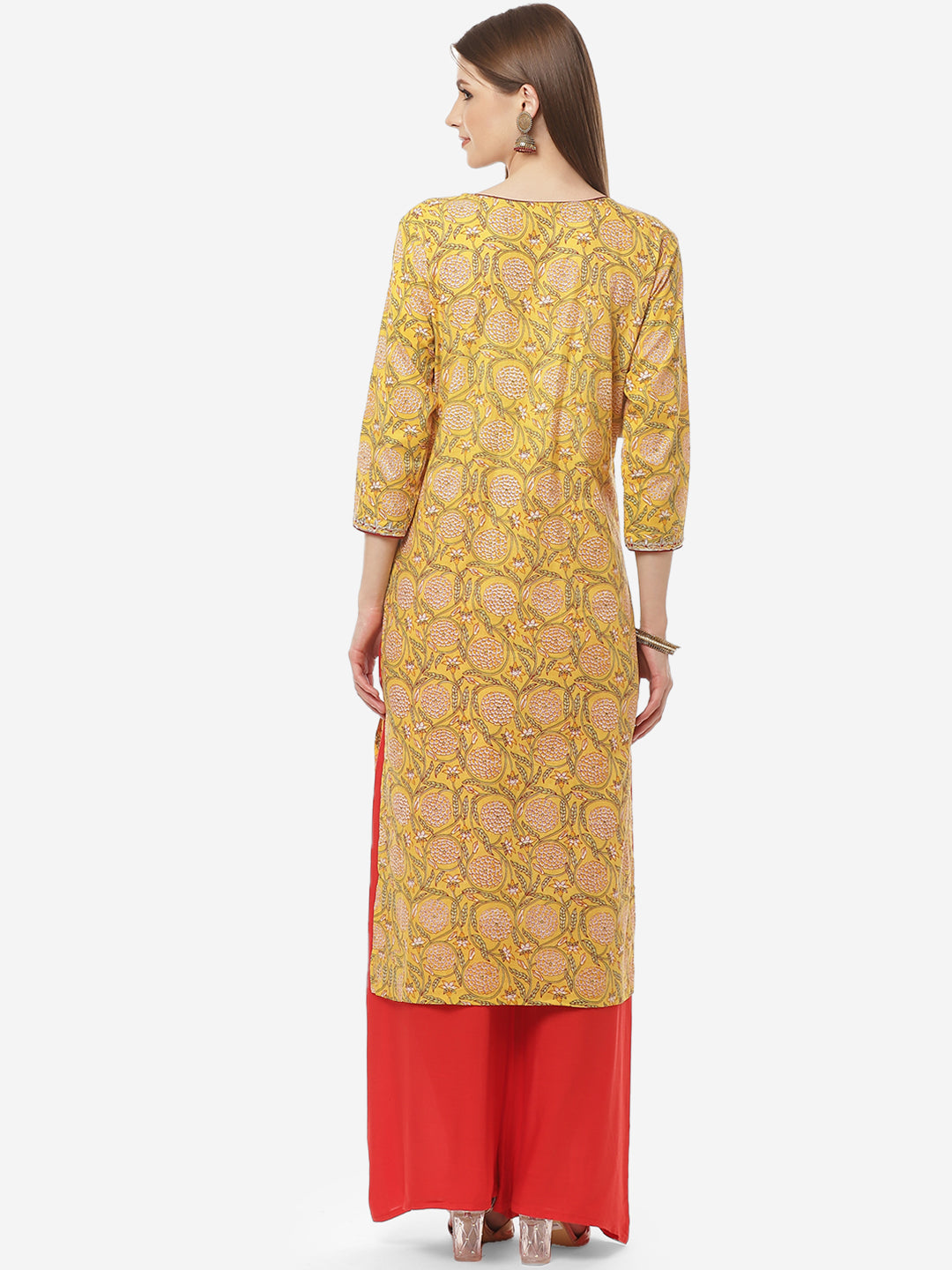 Printed Neck Embroidered Cotton Kurti