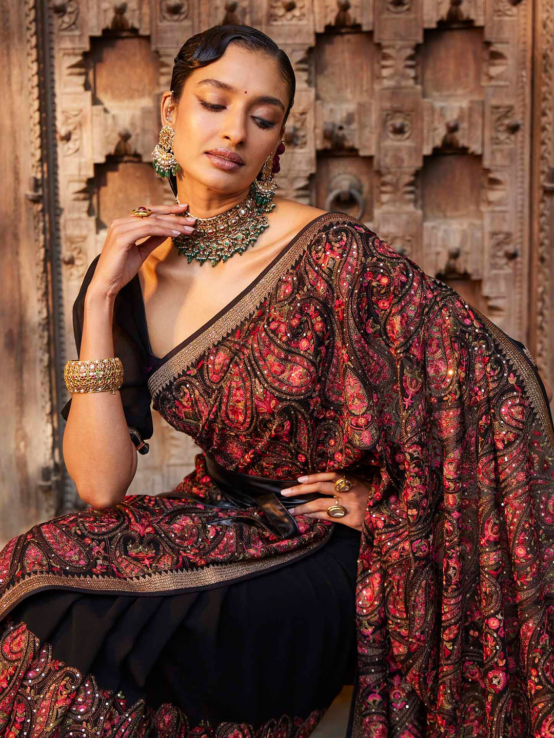 Kashmiri Jaal Embroidered Georgette Saree