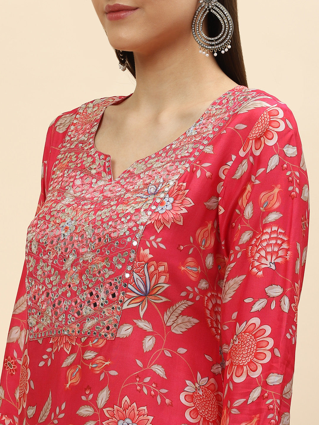 Floral Digital Printed Chanderi Kurta With Garara &amp; Dupatta
