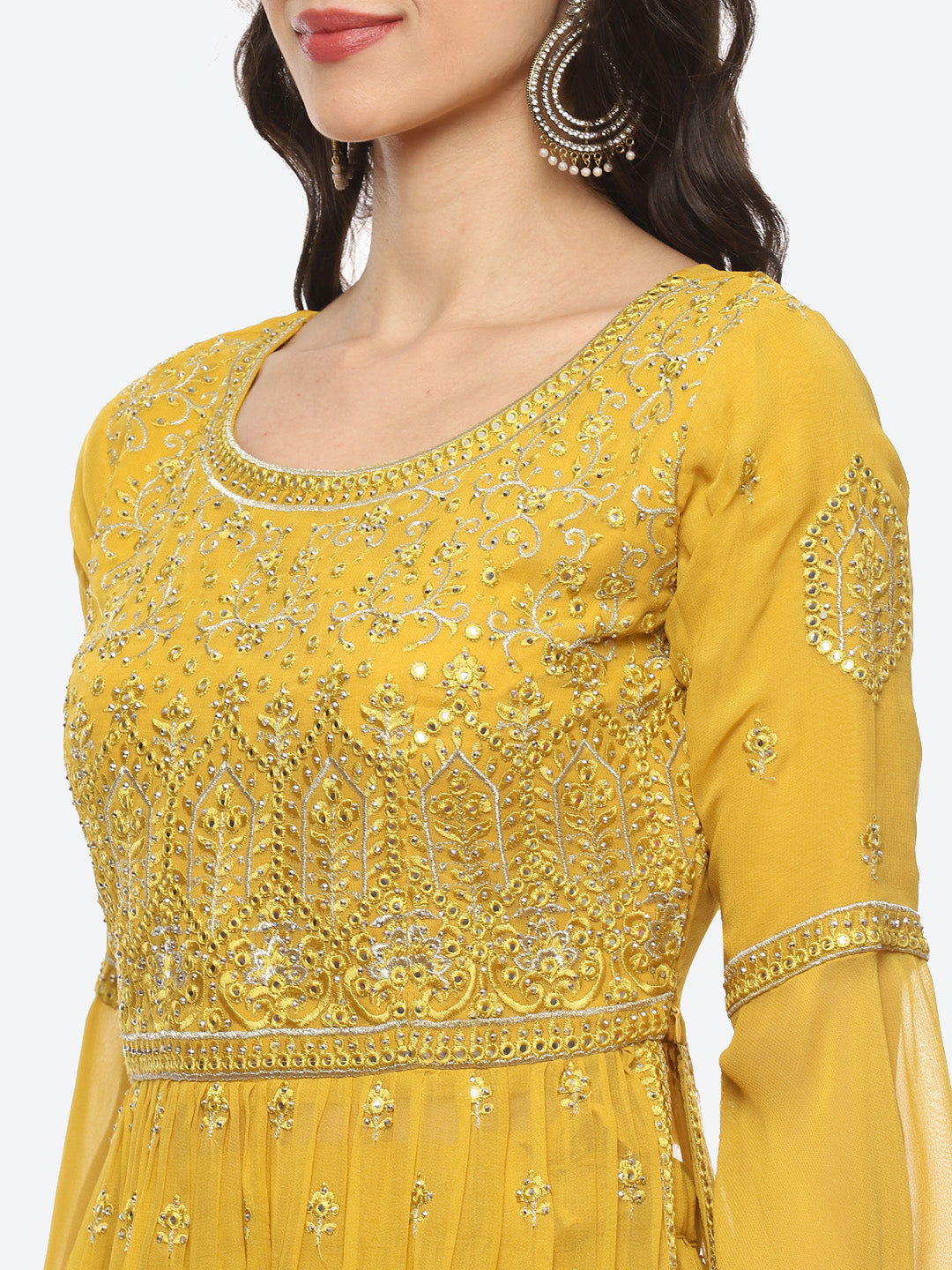 Resham Jaal Georgette Choli With Lehenga &amp; Net Dupatta