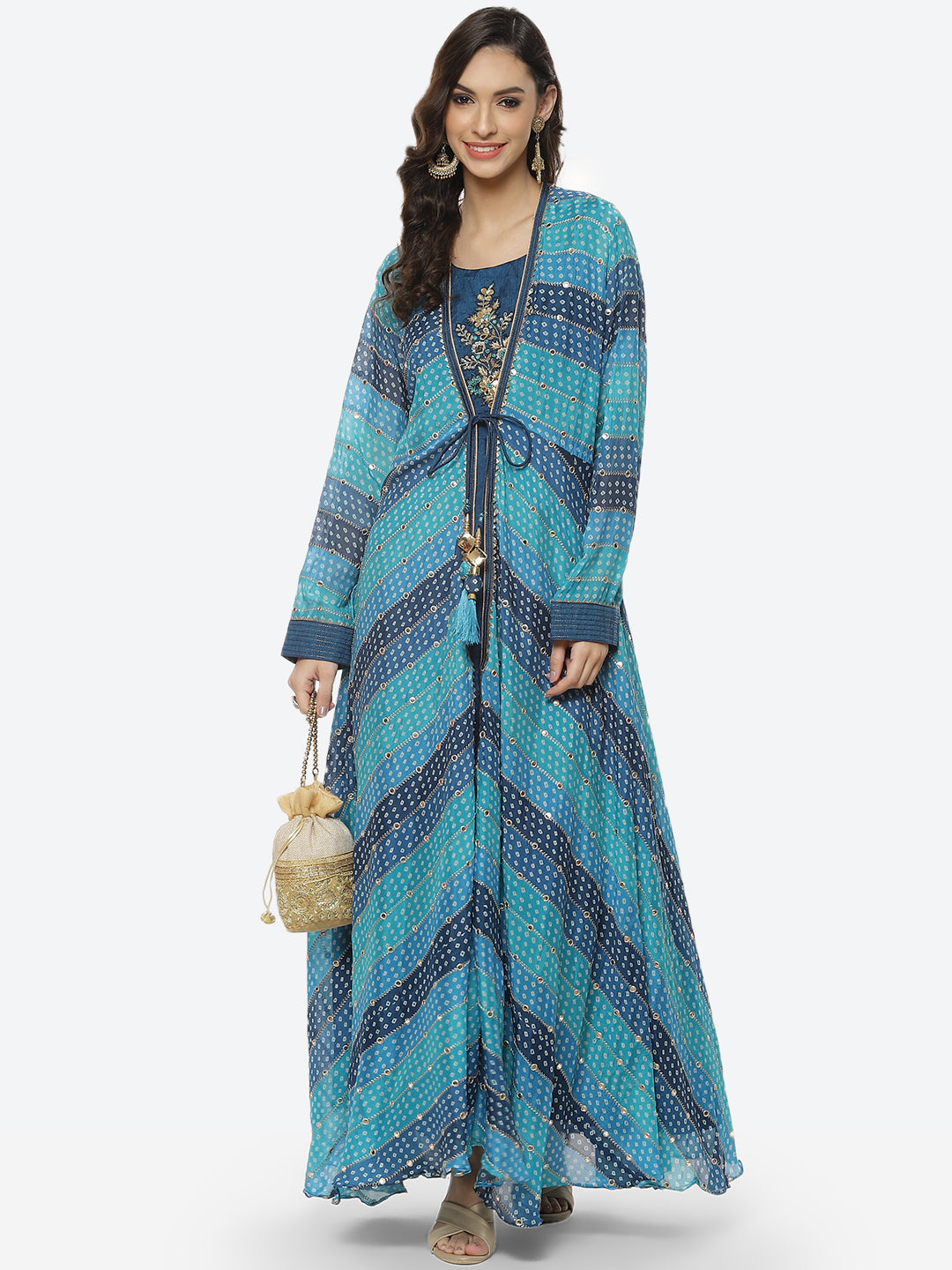 Bandhej Printed Crepe Jacket Cut Dress