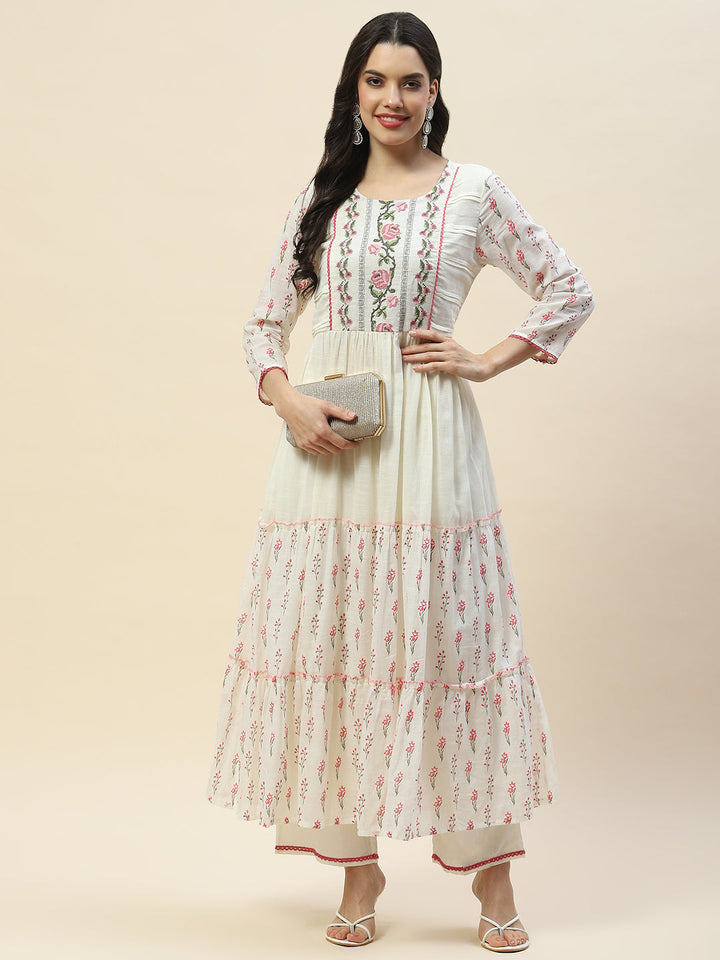 Yoke Embroidered Cotton Anarkali Kurta