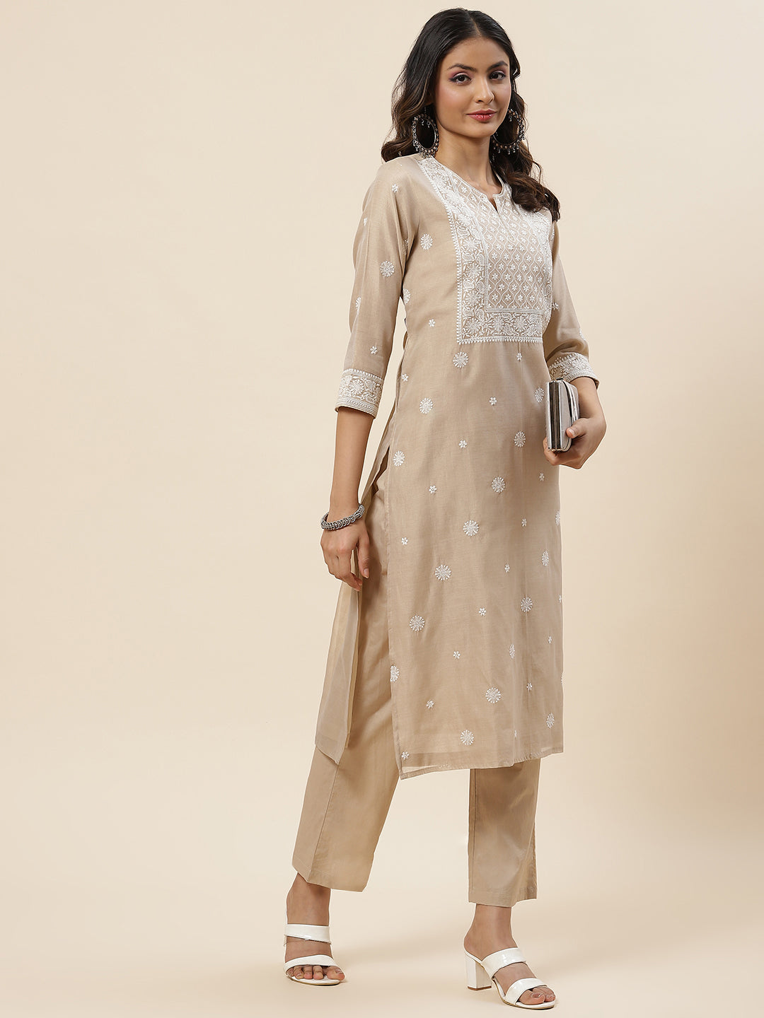 Embroidered Chanderi Kurta With Pants