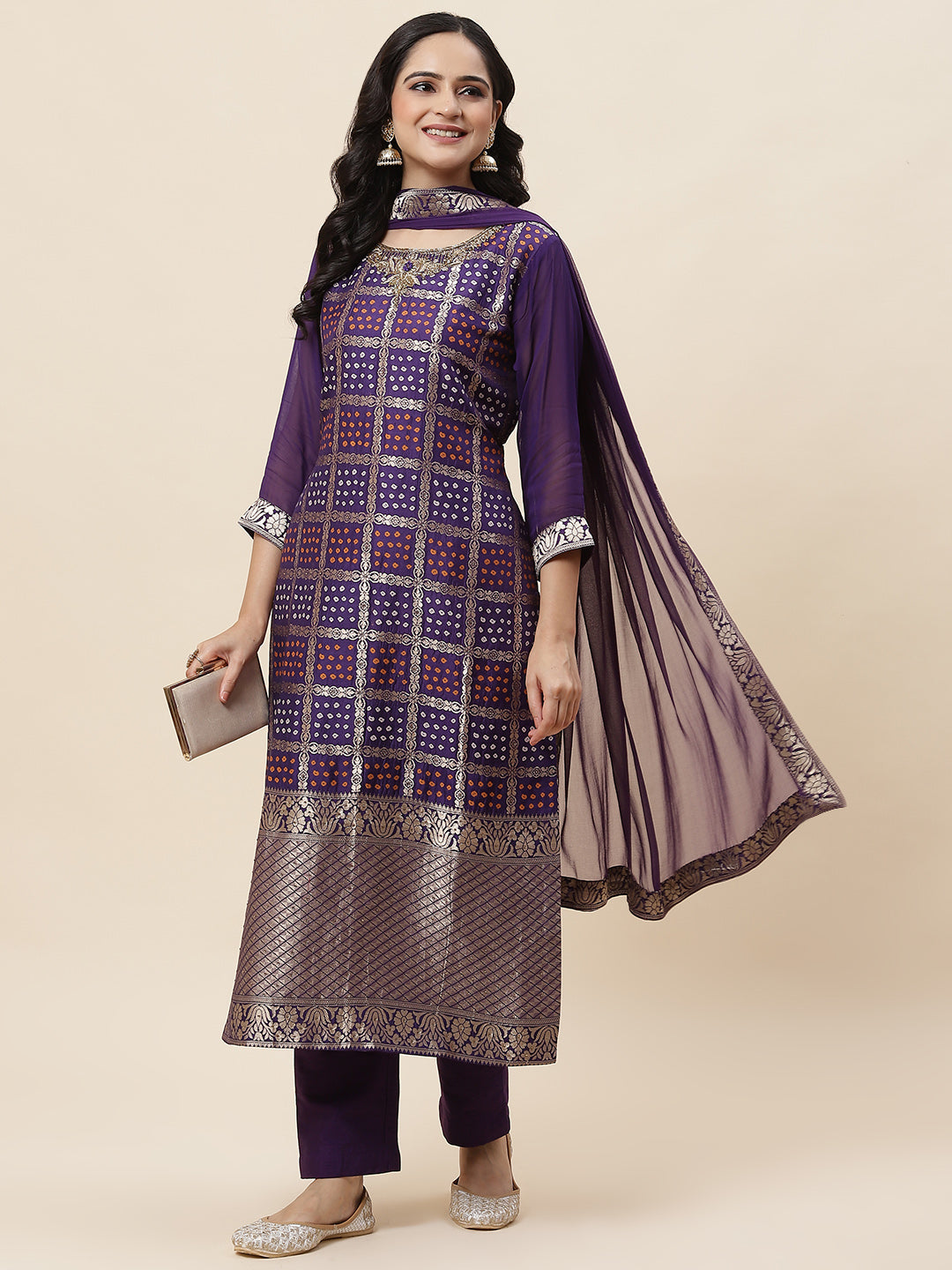 Zari Jaal Handloom Kurta With Pants &amp; Dupatta
