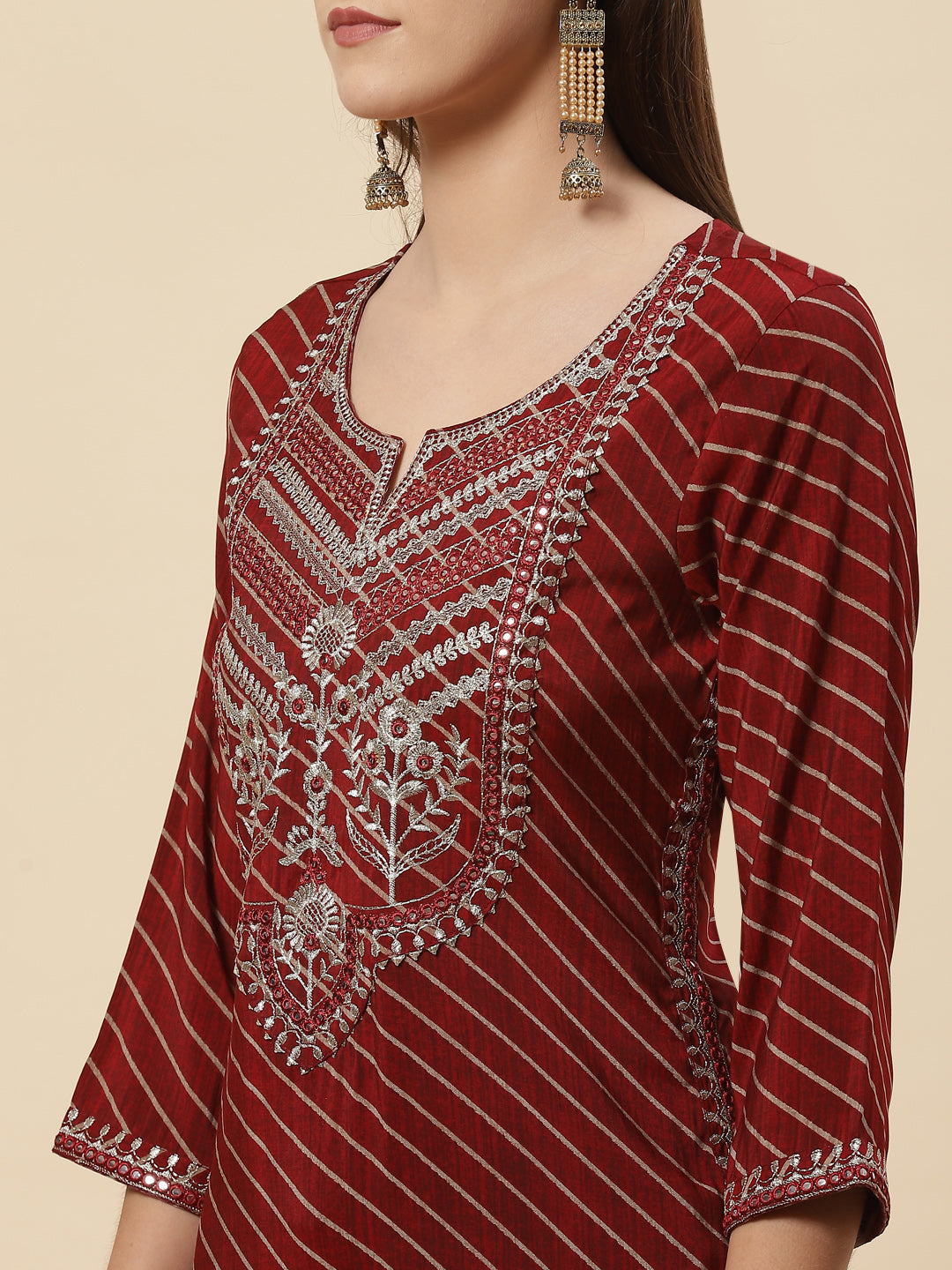 Printed Cotton Kurta With Pants &amp; Dupatta