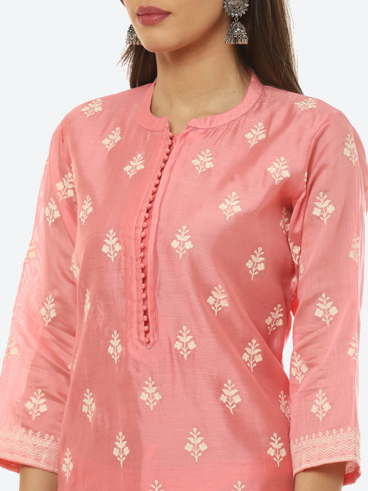 Resham Booti Cotton Kurta With Pant &amp; Dupatta