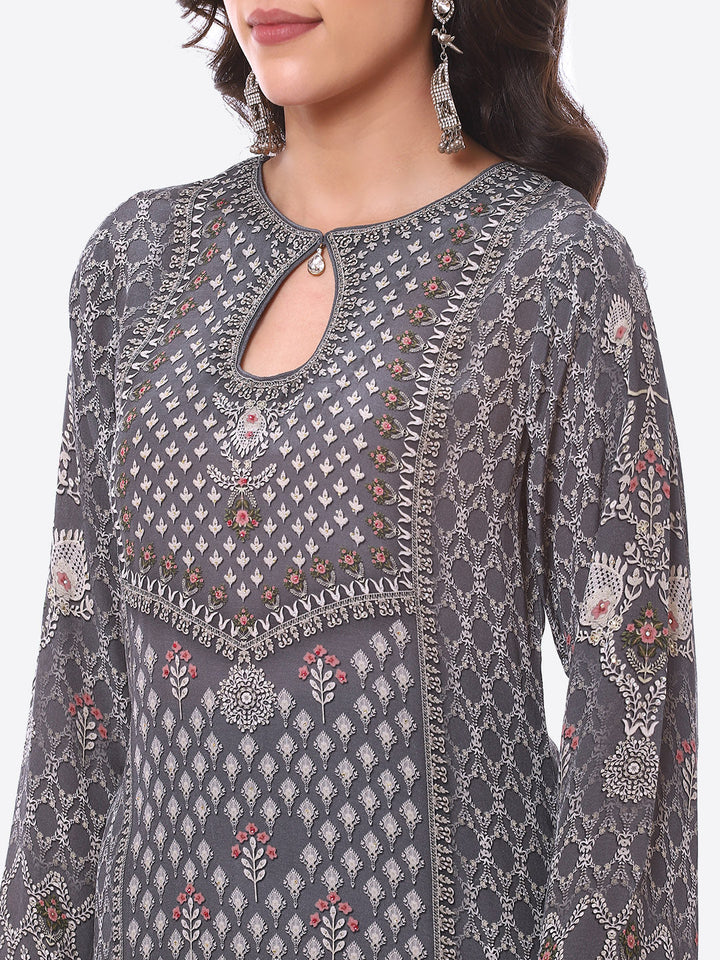 Digital Printed Crepe Kurta With Palazzo &amp; Georgette Dupatta