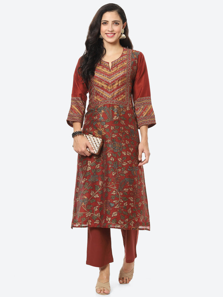 Floral Printed Chanderi Kurti With Pant
