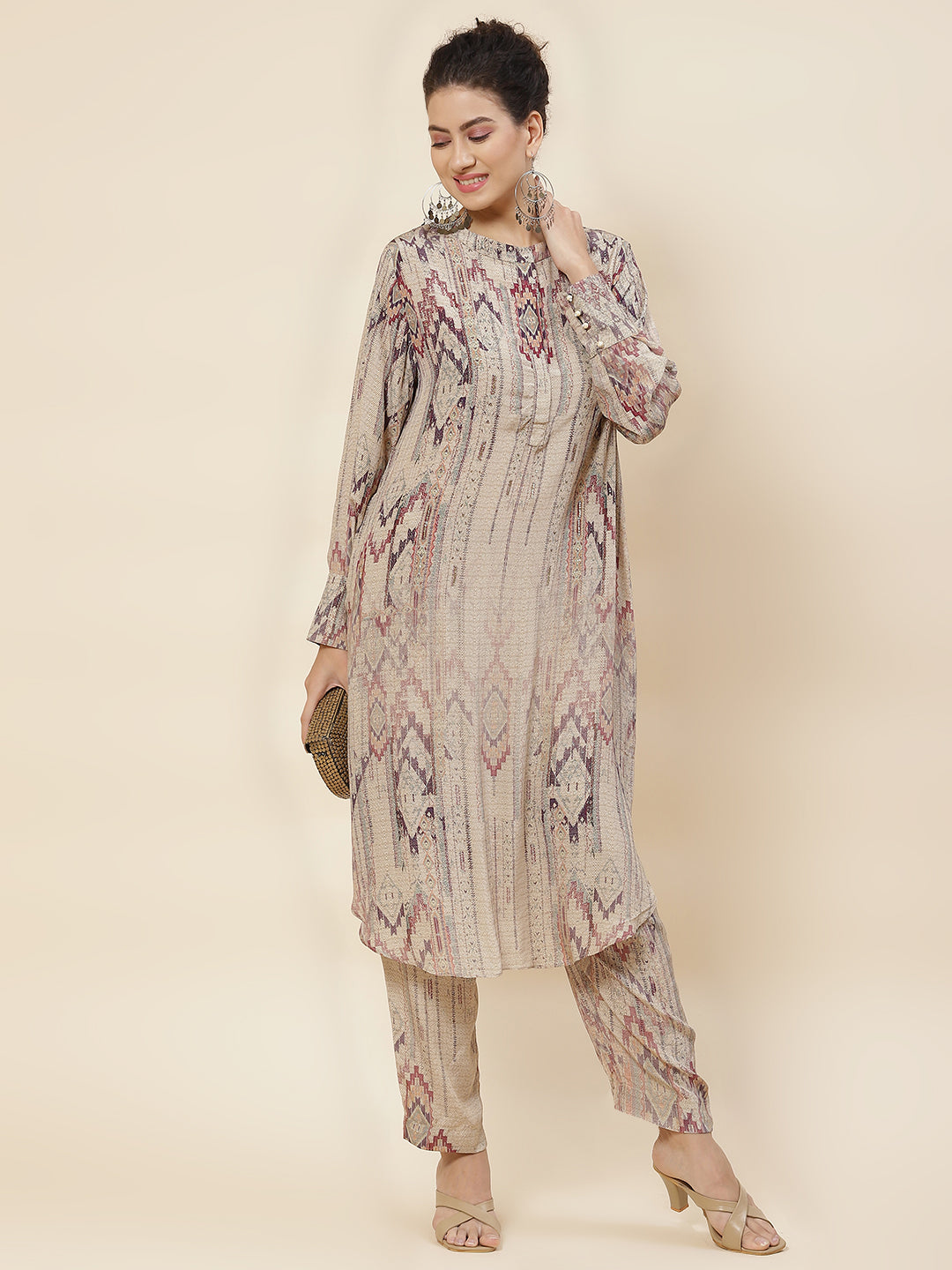 Printed Crepe Kurta With Pants