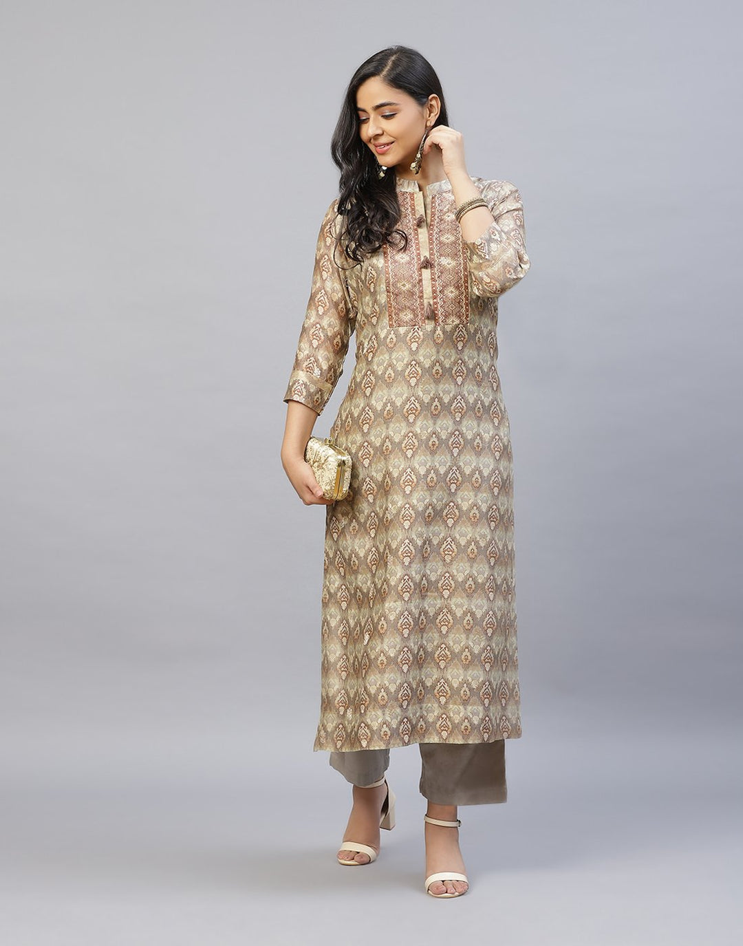 Chanderi Printed Kurti with Yoke Detail