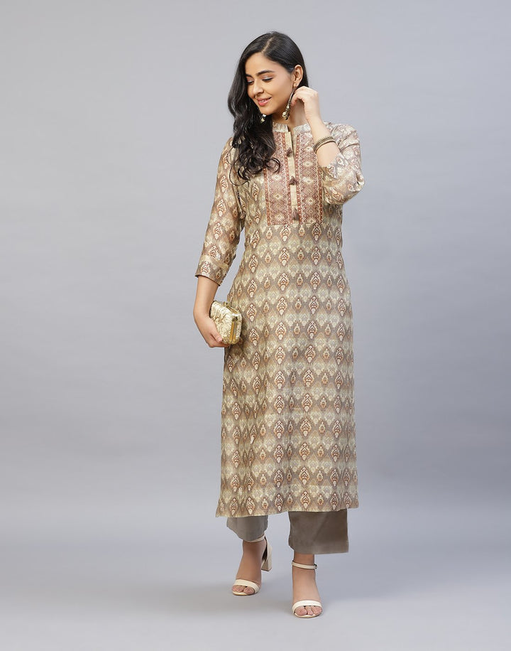 Chanderi Printed Kurti with Yoke Detail