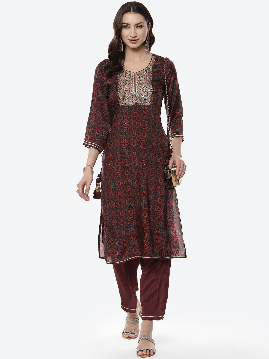 Block Printed Gota Patti Cotton Kurti With Pant