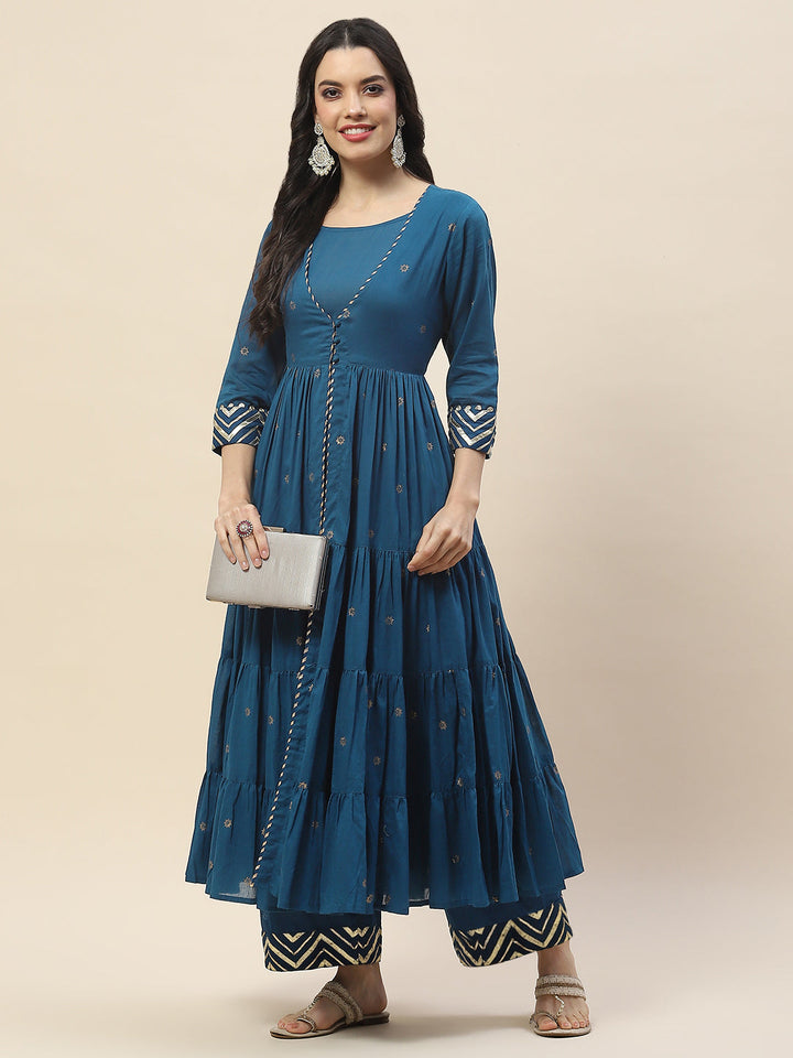 Printed Cotton Anarkali Kurta With Pants