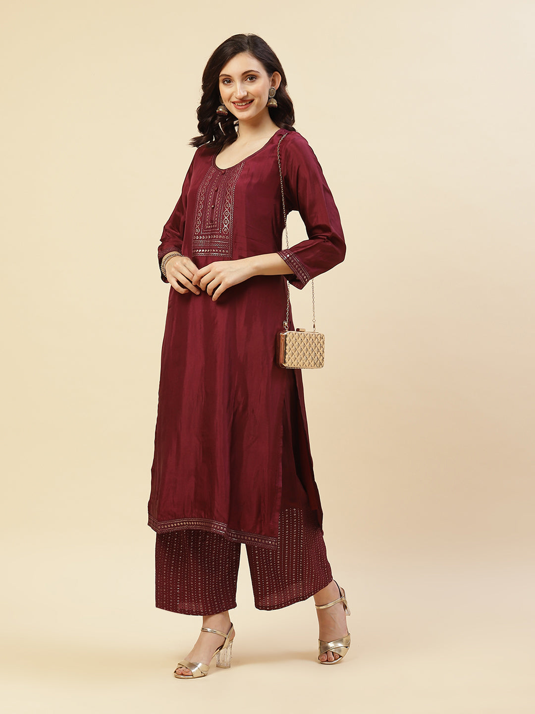 Sequence Embroidered Kurti With Palazzo