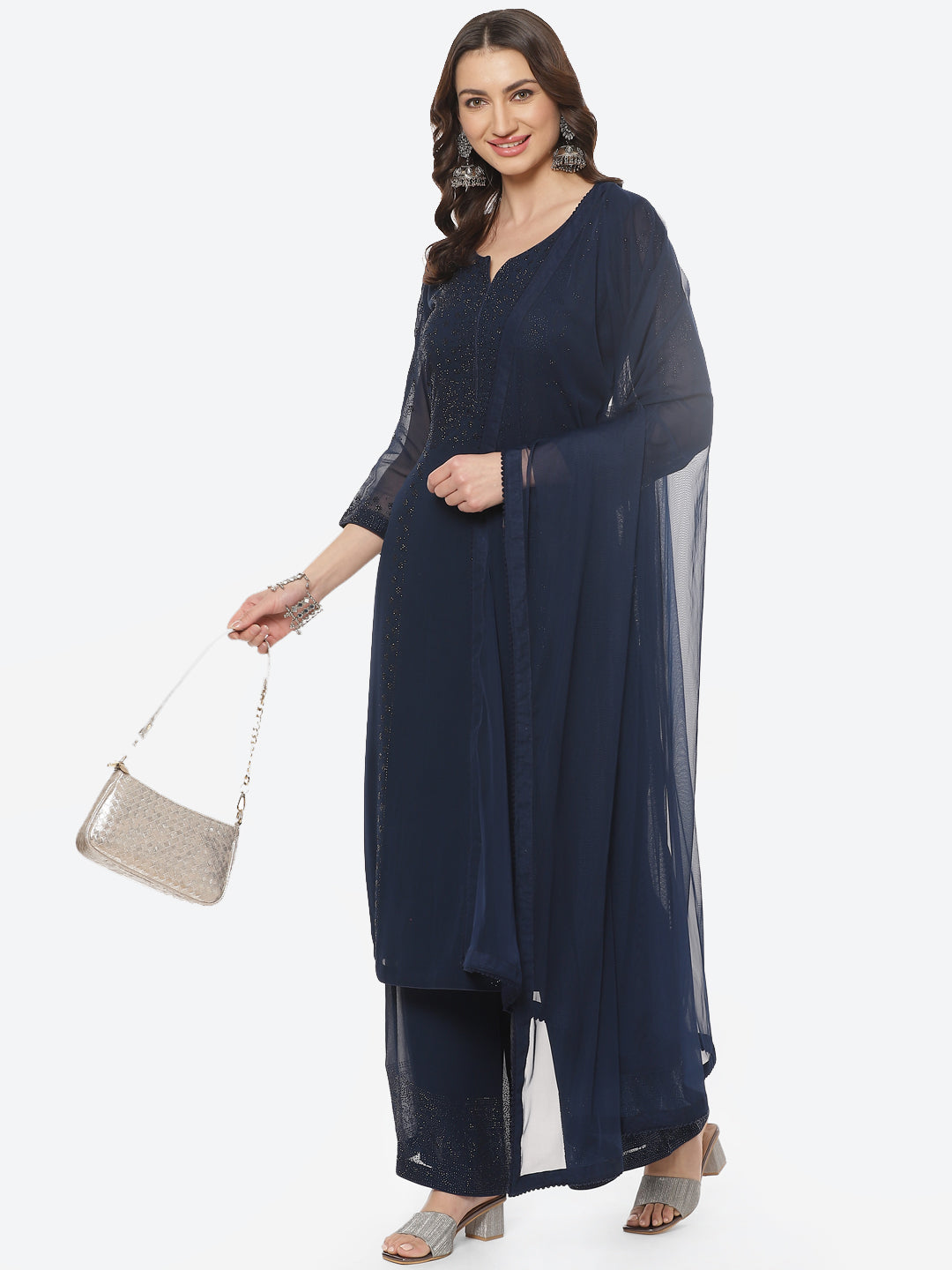 Swarovski Georgette Anarkali Stitched Salwar Kameez With Net Dupatta