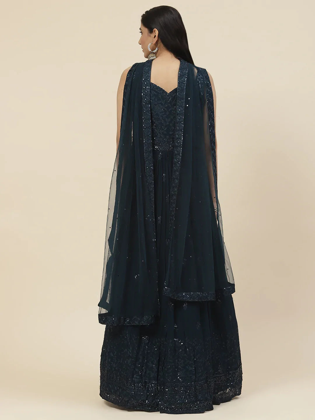 Resham Booti Embroidered Georgette Kurta With Churidar &amp; Dupatta