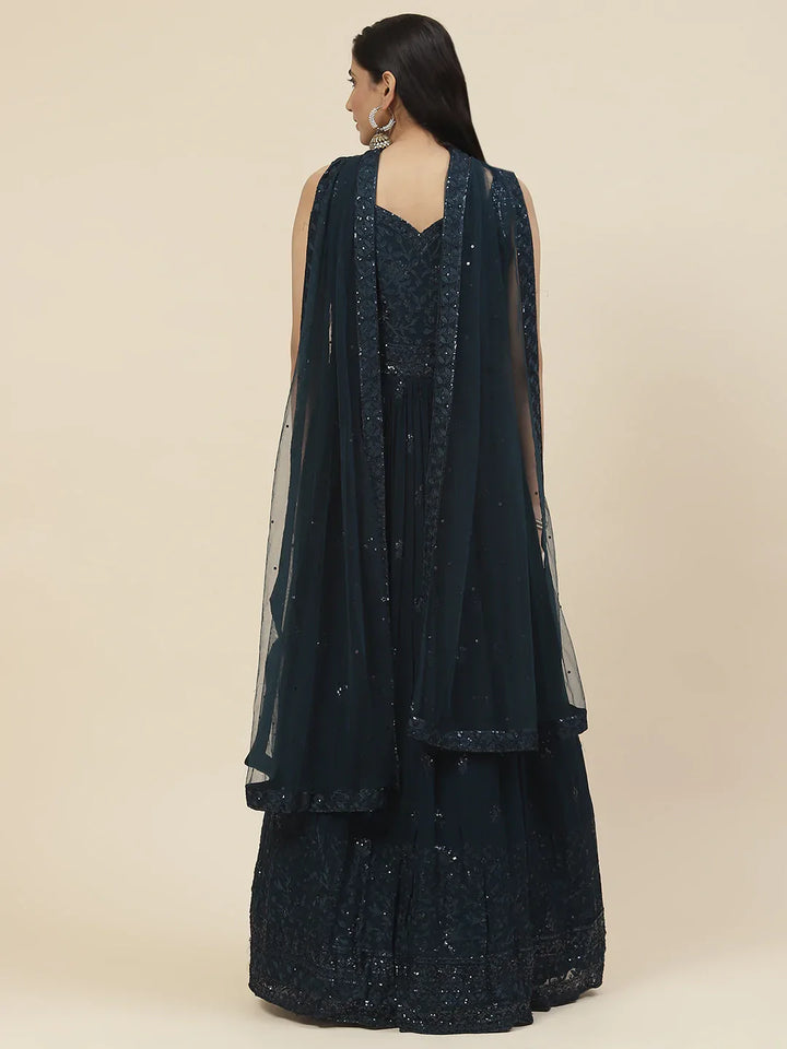 Resham Booti Embroidered Georgette Kurta With Churidar &amp; Dupatta