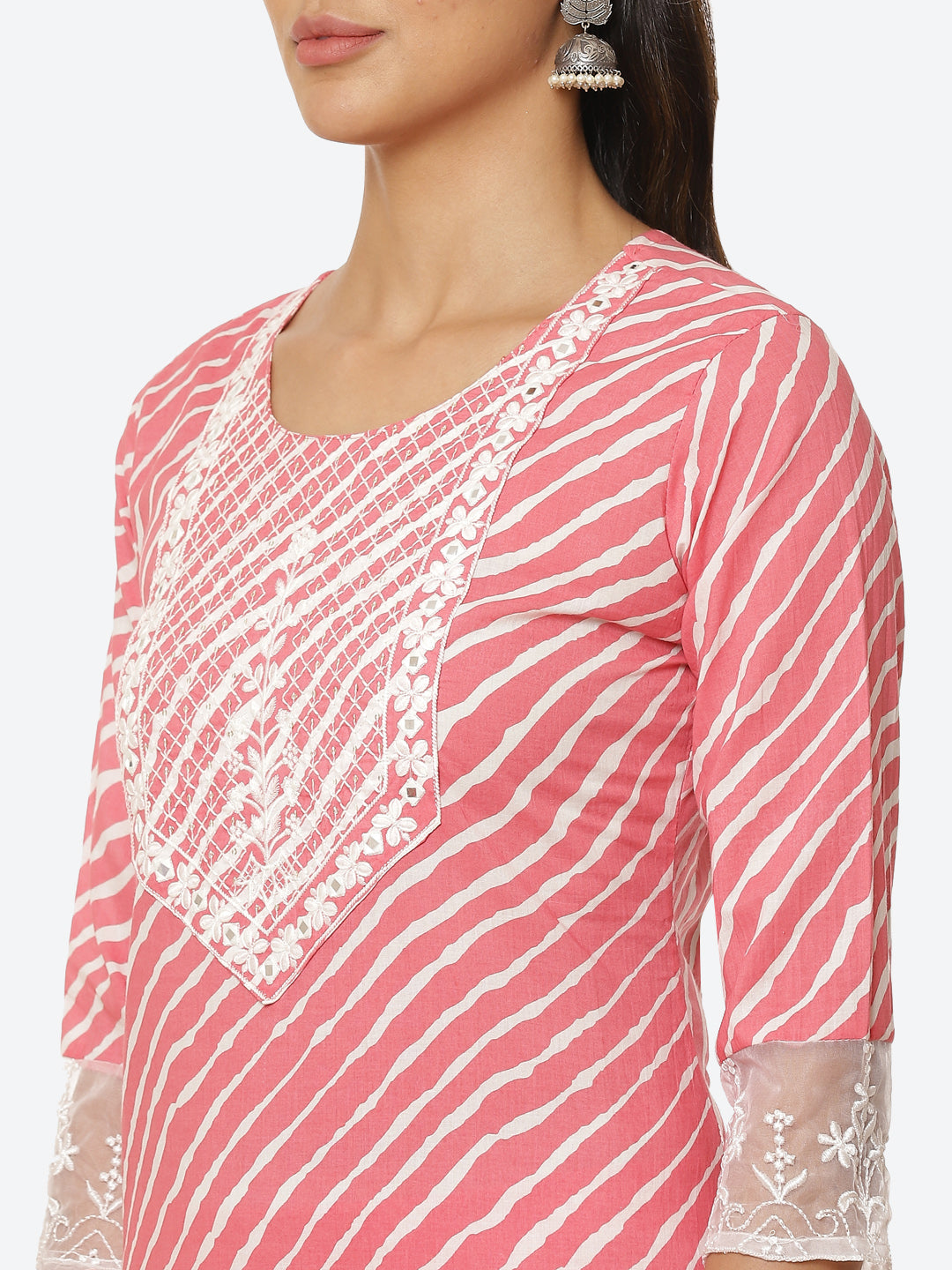 Printed Cotton Kurta With Pant &amp; Chiffon Dupatta