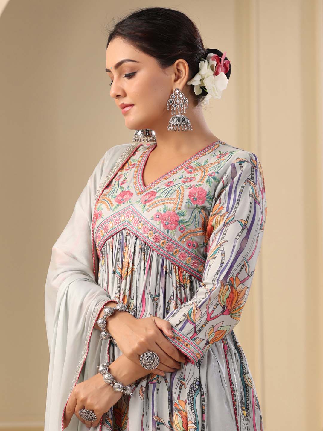 Printed Cotton Kurta With Pants &amp; Dupatta