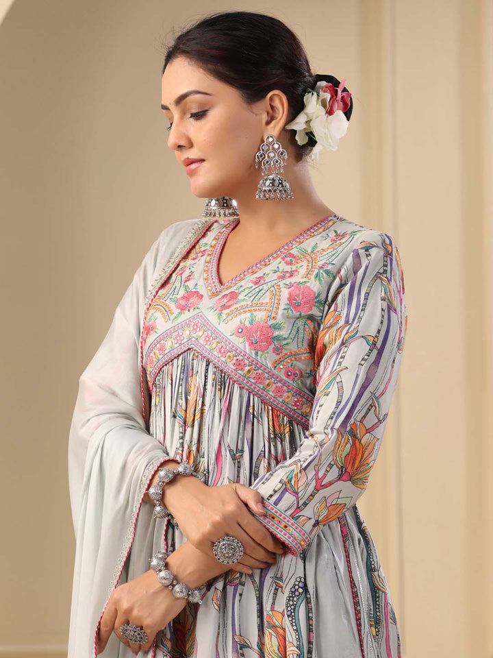 Printed Cotton Kurta With Pants &amp; Dupatta
