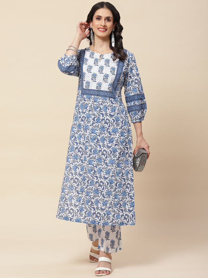Floral Printed Cotton Kurta With Pants