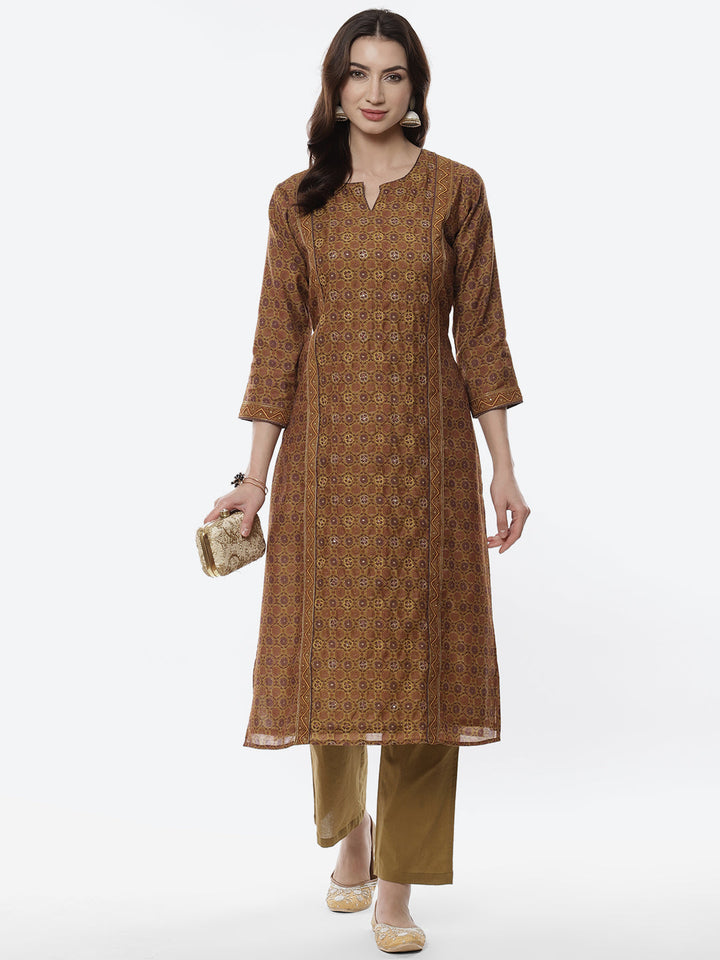 Printed Chanderi Kurti With Pant