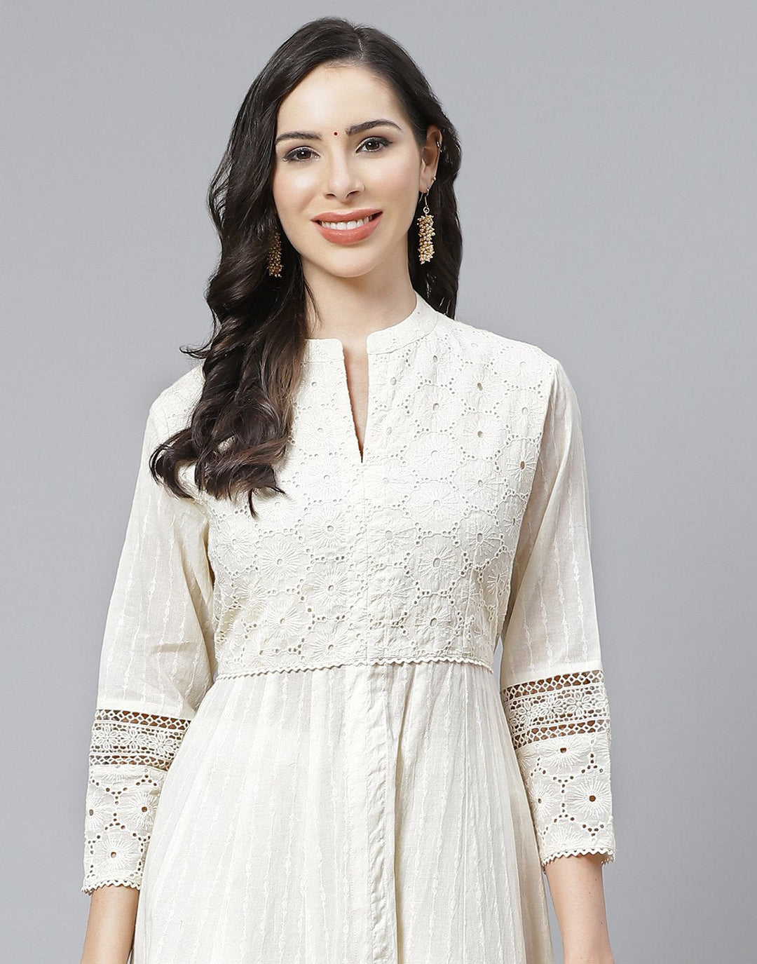 Cotton Embroidered Anarkali Kurti Set